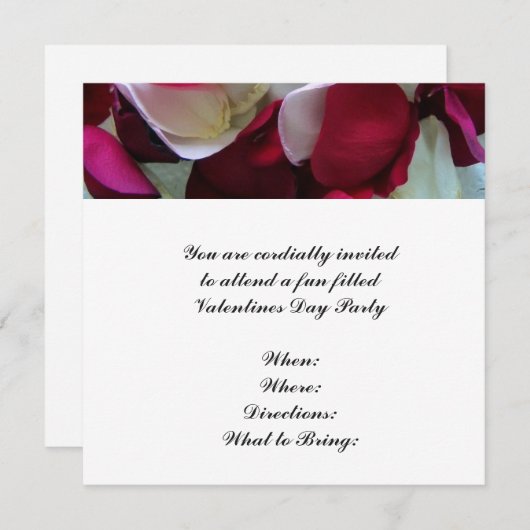 バレンタインデーディナーパーティの招待状バラペダル 招待状 (正面/裏面)