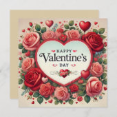 バレンタインデーデザインとバラとハート シーズンカード (正面/裏面)
