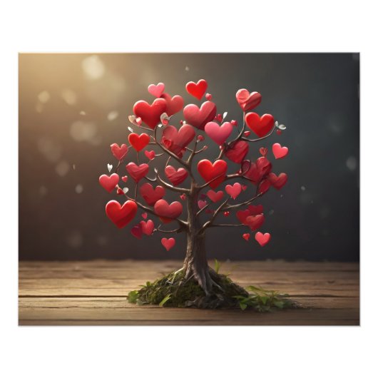 バレンタインデーデザイン、ハートオン木 フォトプリント            (正面)