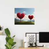 バレンタインデーデザイン、ハートオン木 ポスター (ホームオフィス)