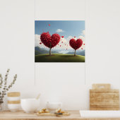 バレンタインデーデザイン、ハートオン木 ポスター (キッチン)