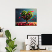 バレンタインデーデザイン、ハートオン木 ポスター (ホームオフィス)