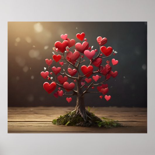 バレンタインデーデザイン、ハートオン木 ポスター (正面)