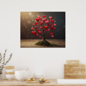 バレンタインデーデザイン、ハートオン木 ポスター (キッチン)