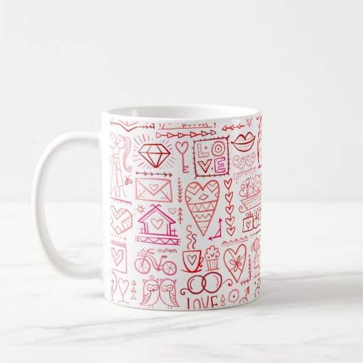 バレンタインデーデザイン。愛と結婚縫い目 コーヒーマグカップ (左)