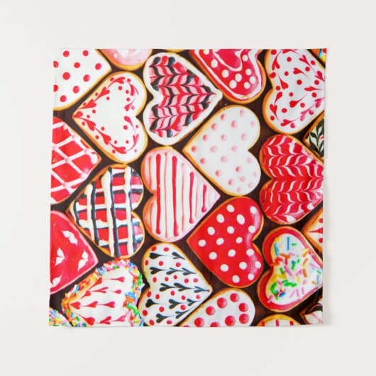 バレンタインデーデルのためのハート型のクッキーのアイシング タペストリー (正面(横))