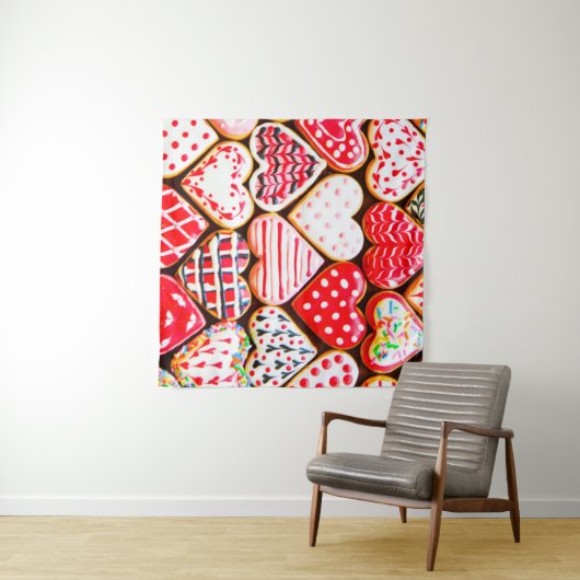 バレンタインデーデルのためのハート型のクッキーのアイシング タペストリー (インサイチュ(横))