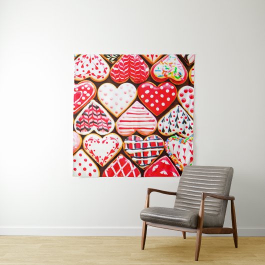 バレンタインデーデルのためのハート型のクッキーのアイシング タペストリー (インサイチュ)