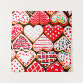 バレンタインデーデルのためのハート型のクッキーのアイシング タペストリー (正面)