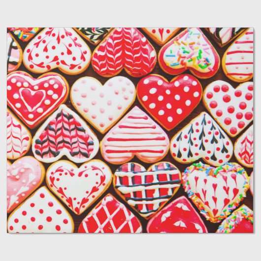 バレンタインデーデルのためのハート型のクッキーのアイシング ラッピングペーパー (フラット)