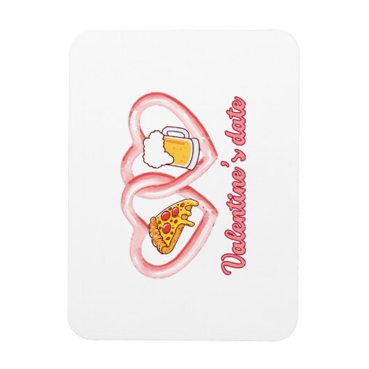 バレンタインデートピザビール マグネット (縦)