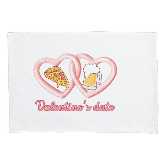 バレンタインデートピザビール 枕カバー (正面)