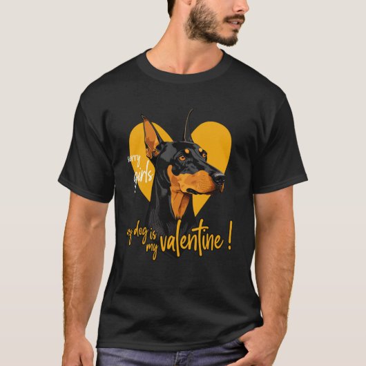 バレンタインデート付きドベルマンドッグ Tシャツ (正面)