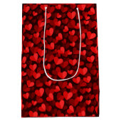 バレンタインデーハートかわいい赤とピンクのメッド ミディアムペーパーバッグ (裏面)