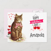 バレンタインデーハートと猫 ポストカード (正面/裏面)