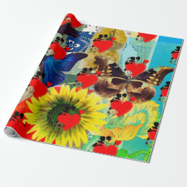 バレンタインデーハートと花ラッピング紙 ラッピングペーパー