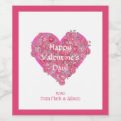 バレンタインデーハートと花 ワインラベル (シングルラベル)