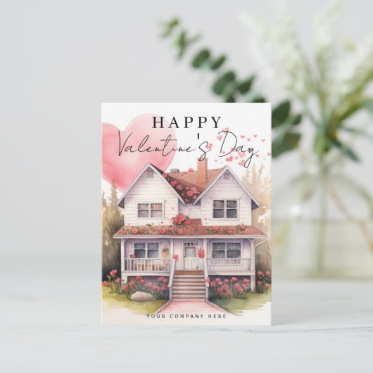 バレンタインデーハートウォーターカラーハウスリアルティ シーズンポストカード (スタンド正面)