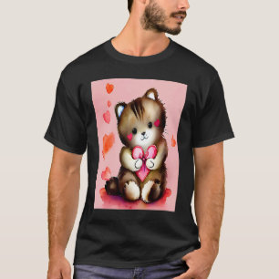 バレンタインデーハートキャットテディガールフレンドFi Tシャツ