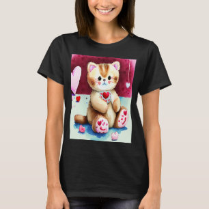 バレンタインデーハートキャットテディガールフレンドFi Tシャツ