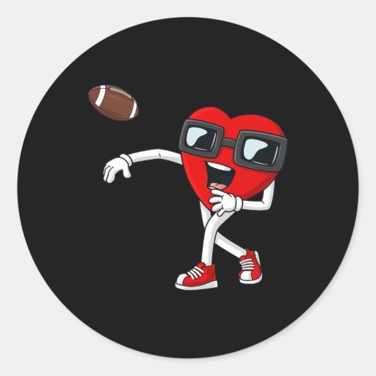 バレンタインデーハートクォーターバックサッカーボーイズキッド ラウンドシール (正面)