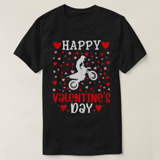 バレンタインデーハートグラフィックかわいいダートバイク好き Tシャツ (デザイン正面)