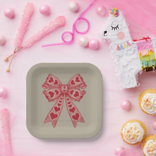 バレンタインデーハートコケットボウレトロバレンタイン ペーパープレート (パーティー)