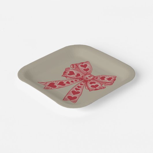 バレンタインデーハートコケットボウレトロバレンタイン ペーパープレート (傾斜あり)