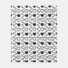 バレンタインデーハートシェブロン白黒パターン フリースブランケット