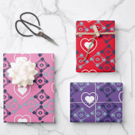 バレンタインデーハートタイルパターン ラッピングペーパーシート