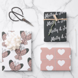 バレンタインデーハートバタフライアートパターン ラッピングペーパーシート