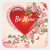 バレンタインデーハートバラクッキー作り愛 スクエアシール (正面)