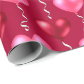 バレンタインデーハートバルーンおもしろいパターン赤ピンク ラッピングペーパー (ロールコーナー)
