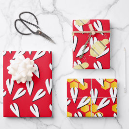 バレンタインデーハートビーパターン ラッピングペーパーシート