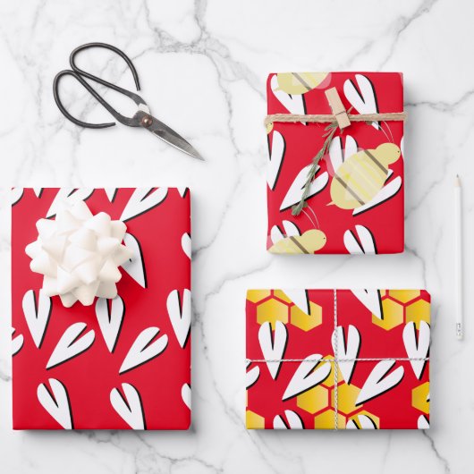 バレンタインデーハートビーパターン ラッピングペーパーシート (正面)