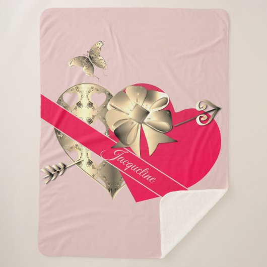 バレンタインデーハートピンクシェルパブランケット シェルパブランケット (正面)