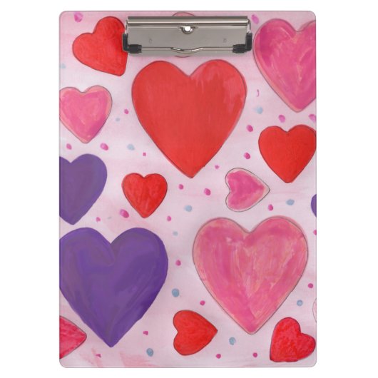 バレンタインデーハートピンク紫と赤のパターン クリップボード (正面)