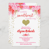 バレンタインデーハートピンク赤い女の子の赤いシャワー 招待状 (正面/裏面)