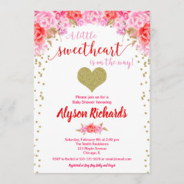 バレンタインデーハートピンク赤い女の子の赤いシャワー 招待状