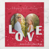 バレンタインデーハートフォトレッドグリッターワインラベル ワインラベル (シングルラベル)