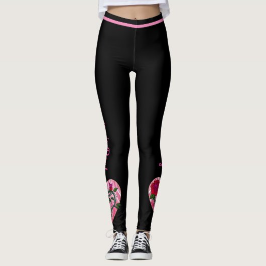 バレンタインデーハートブラックレギンスヨガパンツ レギンス (正面)