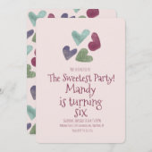 バレンタインデーハートメタリックバースデーパーティー 招待状 (正面/裏面)