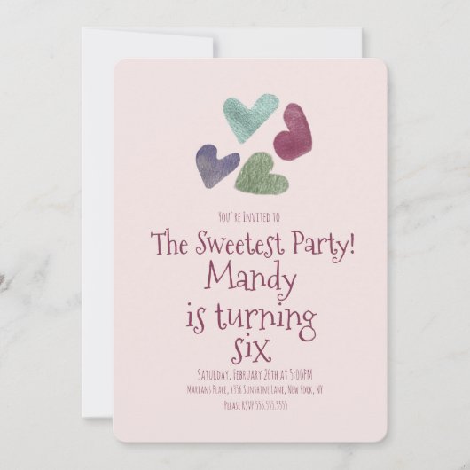 バレンタインデーハートメタリックバースデーパーティー 招待状 (正面)