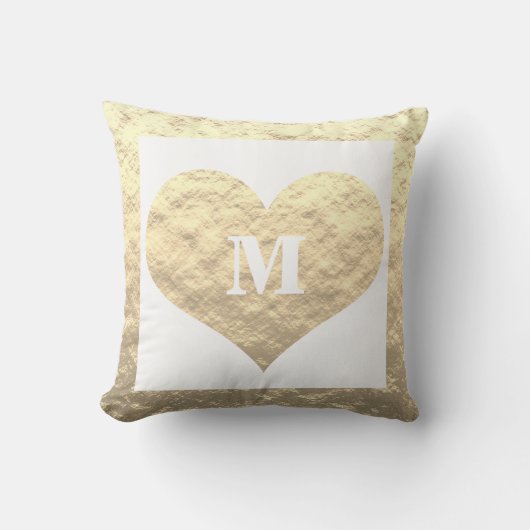 バレンタインデーハートモノグラムイニシャル金ゴールド白 アウトドアクッション (正面)