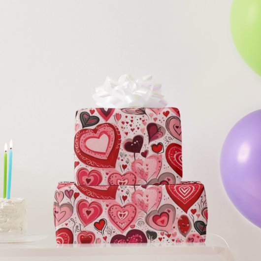 バレンタインデーハートラッピング紙 ラッピングペーパー (パーティーギフト)
