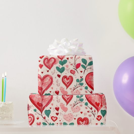 バレンタインデーハートラッピング紙 ラッピングペーパー (パーティーギフト)