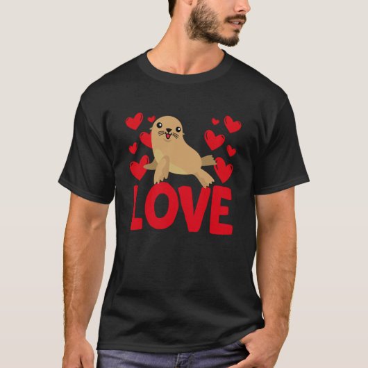 バレンタインデーハートラブシーライオン動物の女性 Tシャツ (正面)