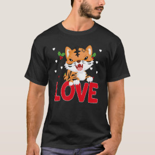 バレンタインデーハートラブタイガー動物の女性1 Tシャツ