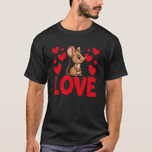 バレンタインデーハートラブネズミ動物女性1 Tシャツ (正面)