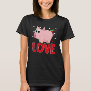 バレンタインデーハートラブブタ動物の女性 Tシャツ